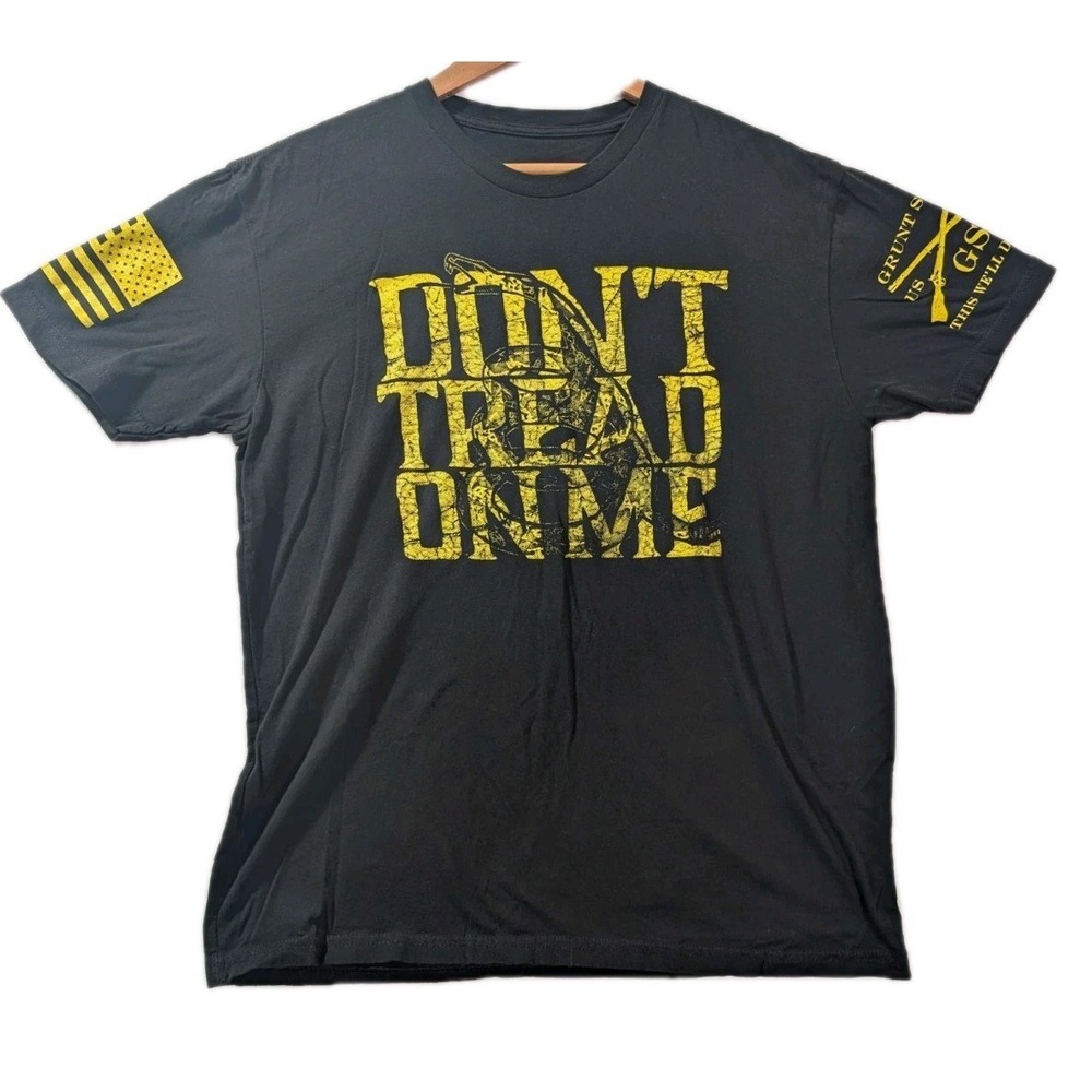 Grunt Style Don't Tread On Me Black T-Shirt Men's‎ Large USA Flag Graphic